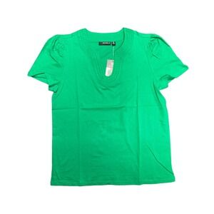 NWT Rafaella Women's Cotton Jersey Short Sleeve V Neck Top Fern Green Medium